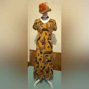 Vintage Brown Floral Dress, Label: A Wild Thyme, Sz 6